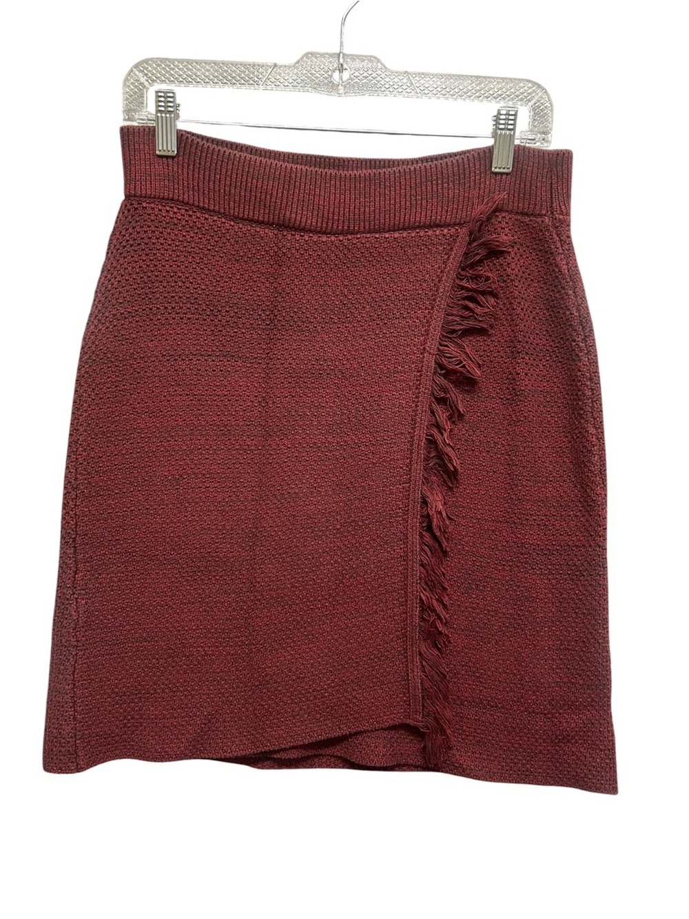 Maeve Arnhem Anthropologie Burgundy Fringe Knit Sweater Mini Skirt Size M